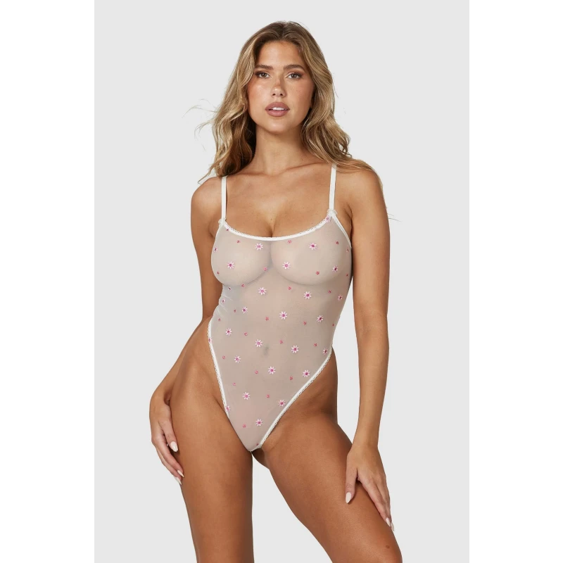 Sheer Floral Bodysuit - White