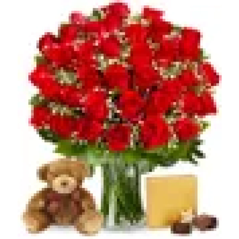36 Red Rose Bundle with Chocolates & Bear