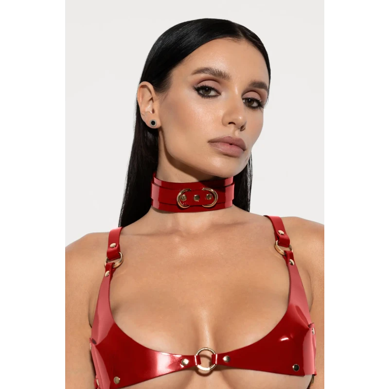 Bonny Lacquer Leather Collar in Red