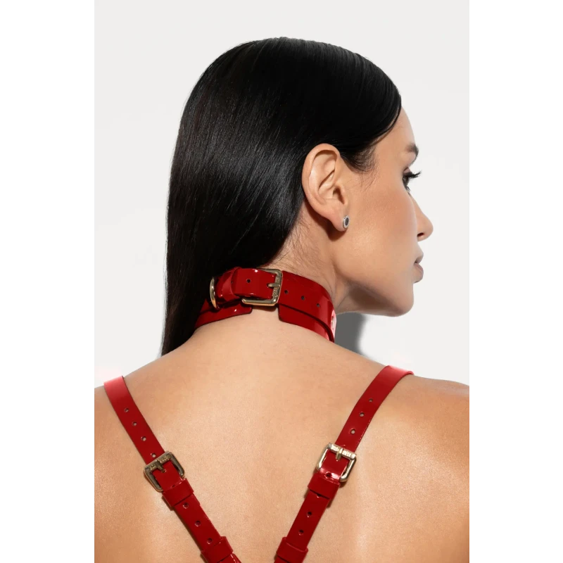 Bonny Lacquer Leather Collar in Red