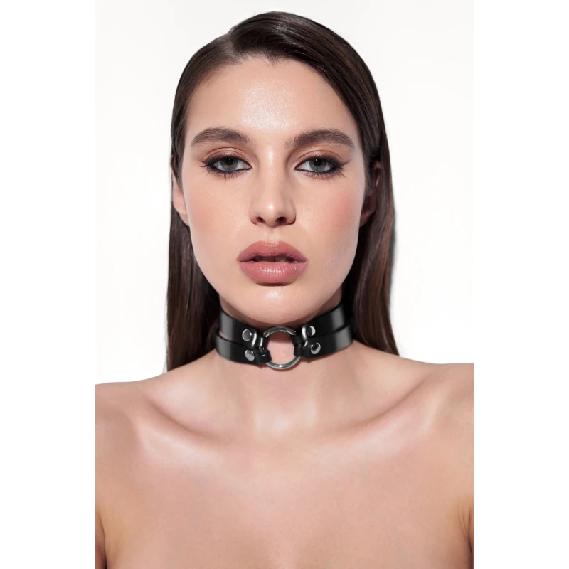 Harper Lacquer Leather Collar in Black