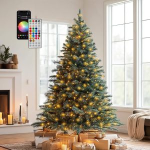 TW SHINE 6FT Smart Pre-Lit Artificial Christmas Tree, 946 Branch 300 LED Christmas Trees with Lights Remote & App &Timer, RGB Color Changing Xmas Tree for Indoor Decorations, Foldable Stand