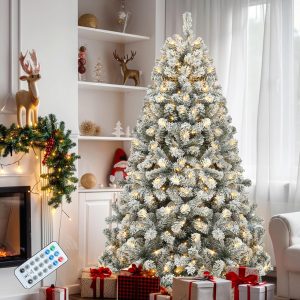 YITAHOME 6FT Prelit Blue Christmas Tree with Remote, Pre-Decorated Artificial Hinged Hillside Spruce Holiday Xmas Tree with 35 Pine Cones, 300 Lights & 11 Light Modes