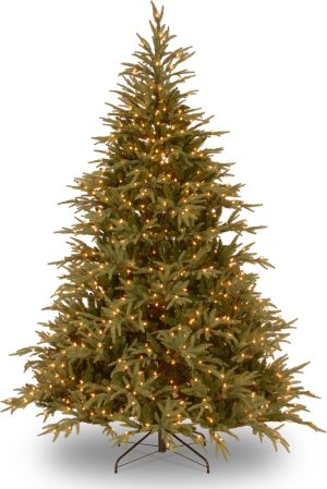 National Tree Company 6 ft Pre-Lit Fraser Grande Artificial Christmas Tree, 800 LED Lights, 2,019 Tips, Foot Pedal, 10 Light Functions, Includes Stand, Green