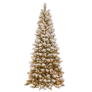 7.5 ft. Pre-Lit Snowy Westwood Pine Slim Tree with Clear Lights, Plug-In