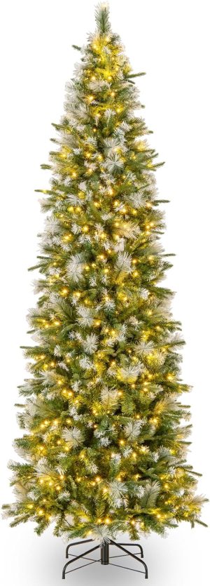 Goplus 7.5ft Artificial Pencil Christmas Tree, Snow Flocked Unlit Slim Xmas Tree with 39 Pine Cones, 720 PVC Branch Tips, Metal Stand, for Indoor Holiday Home Office Décor