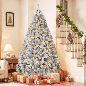 7.5 ft Artificial Christmas Tree, Realistic Premium Spruce Hinged Christmas Tree, Holiday Christmas Tree with Metal Hinges and Collapsible Base for Home Parties and Office Decorations