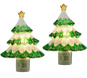 Brightown Ceramic Christmas Tree Night Light - 2 Pack 6 Christmas Decorative Ceramic Tree with ON/Off Switch, Vintage Christmas Night Light for Bedroom Living Room Porch Holiday Decor