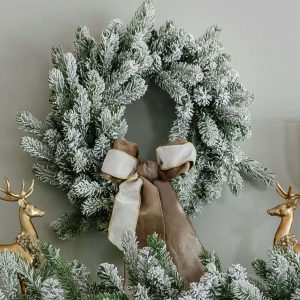 24 King Flock® Wreath with Warm White LED Lights (Battery Operated)