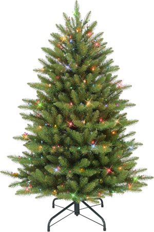Puleo International 4.5 Foot Pre-Lit Fraser Fir Artificial Christmas Tree with 250 UL-Listed Multi-Color Lights, Green