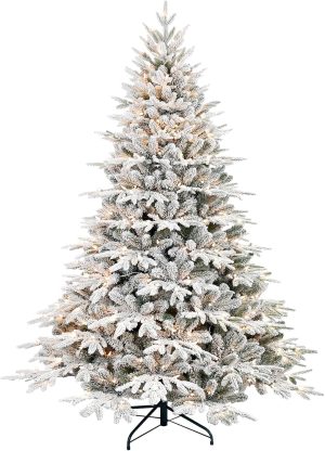 Mayhihi 6.5ft Prelit Artificial Christmas Tree with 2368 PE PVC Tips, Premium Pre-Lit Holiday Xmas Tree with 300 UL Incandescent Lights, Metal Hinges & Foldable Base for Home Office Party, Green
