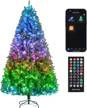 HOLILLUMA 7.5FT Pre-lit Christmas Tree, RGB Color Changing Smart Artificial Christmas Tree with Lights, 1477 PVC Branch Tips, App&Remote Control, Light up Christmas Tree for Indoor Outdoor Decoration