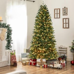 MAKEATREE 4ft Pre-Lit Artificial Christmas Tree with 200 Lights, PE&PVC Mixed Branch Tips,Hinged Design Premium Spruce Fake Xmas Trees, Foldable Metal Stand