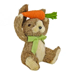 9 in. Easter Bunny with Carrot Table Decoration Decorated with Checkered Green Bow