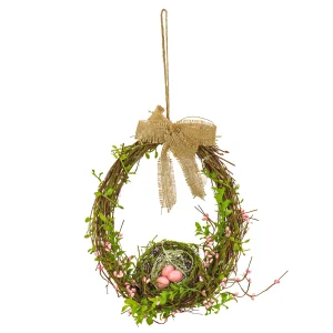 11 in. Easter Bird's Nest Hanging Wall Decoration Decorated with Leafy Greens and Pastel Eggs