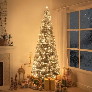Naomi Home 6.5ft Christmas Tree with Lights, Realistic Spruce Xmas Tree Prelit with Foot Pedal, 1197 Branch Tips, 450 Warm Lights and Metal Stand, Aritificial Tree, Árbol De Navidad