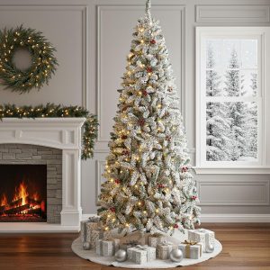 GVDV 6ft Prelit Artificial Christmas Tree with 300 Warm White Lights, Full Spruce Xmas Tree for Home, Office & Holiday Party Decorations, 820 Realistic Branch Tips, Easy Setup – Green