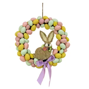 16 in. Easter Wreath Decorated with Pastel Eggs and Bunny