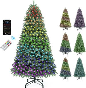 YITAHOME 7.5FT Prelit Christmas Tree with RGB Lights & Remote, Artificial Hinged Color Changing Christmas Tree with 400 Multi-Color Lights & 3 Timers for Home, Office, Party Decoration