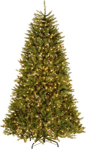 National Tree Company 7.5 ft Pre-Lit Dunhill Fir Artificial Christmas Tree, 750 Clear Lights, 2,514 Tips, Includes Stand, Green