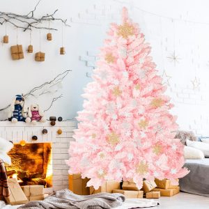 SUNCROWN 6ft Artificial Flocked Christmas Tree Premium Frosted Snow Christmas Tree Hinged Xmas Tree Holiday Decor for Indoor Outdoor, Foldable Metal Stand, 1000 Branch Tips, White