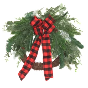 22 in. Mixed Pine and Bow Decorated Wreath
