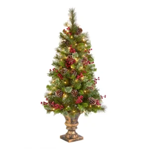 4 ft. Pre-Lit Iced Berry Pine Entrance Tree with Clear Lights, Plug-In