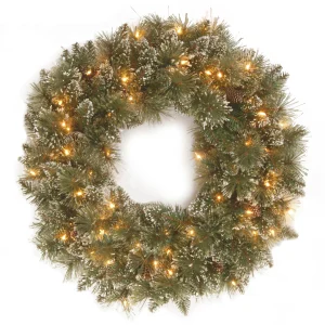 24 in. Pre-Lit Glittery Bristle Pine Wreath with Twinkly LED Lights, Plug-In