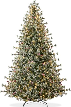 Best Choice Products 12ft Pre-Lit Cashmere Christmas Tree, Premium Semi-Flocked Artificial Holiday Decor w/Cordless Connection, 2-in-1 LED Lights