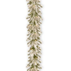 9 ft. Pre-Lit Snowy Sheffield Spruce Garland with Twinkly LED Lights, Plug-In