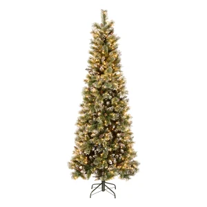 7.5 ft. Pre-Lit Glittery Bristle Slim Tree with Clear Lights, Plug-In