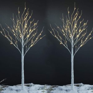LIGHTSHARE LED Birch Tree Light Set - 4ft, 6ft, 8ft Trees with Warm White Lights - Indoor Outdoor Christmas Wedding Party Decorations (3-Pack)