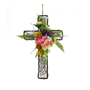 23 in. Easter Floral Cross Decoration