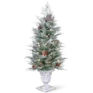 4 ft. Pre-Lit Frosted Mountain Spruce Tree with Clear Lights, Plug-In