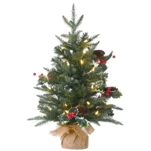 2 ft. Pre-Lit Happy Hill Pine Tree with LED Lights, Plug-In