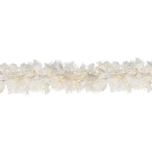 9 ft. Pre-Lit Wispy Willow White Garland with Clear Lights, Plug-In