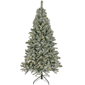 9 ft. Pre-Lit Snowy Harwich Hinged Tree with PowerConnect Warm White LED Lights, Plug-In