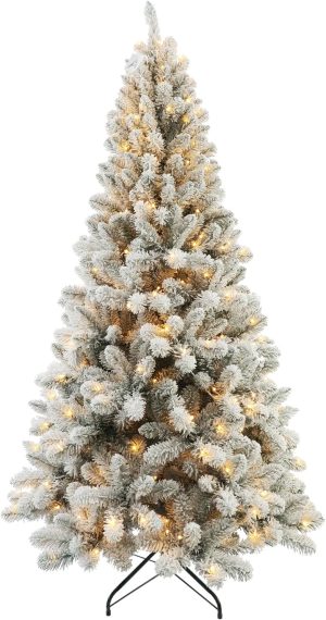 SENNOUL Prelit Christmas Tree With Lights 6ft - Premium Snow Flocked Artificial Xmas Tree, With 874 Branch Tips and 250 Warm Lightsm, Support Automatique,Perfect Choice for Christmas Decorations,White