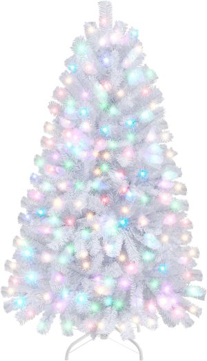 Yaheetech 7.5ft Pre-lit Spruce Artificial Christmas Tree Hinges Tree with 550 Multicolor LED Lights & 1354 Branch Tips & Metal Stand for Home, Office, Party Decoration, Green