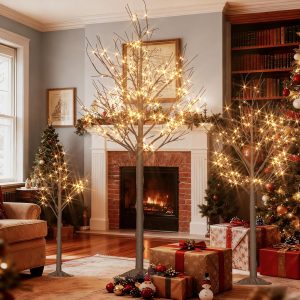 Cofiyard 3 Pack Christmas Tree 4 Ft, 6 Ft and 8 Feet, Outdoor Christmas Decorations Tree with Warm White Led Lights, Waterproof Outdoor Decorations Trees with 4 Functions for Lighting Porch Decor