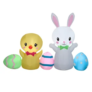 78 in. Inflatable Easter Bunny and Chick Decoration