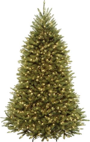 National Tree Company 10 ft Pre-Lit Dunhill Fir Full Artificial Christmas Tree, 1,200 LED Lights, 5,090 Tips, Foot Pedal, 10 Light Functions, Includes Stand, Green