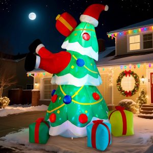 Alupssuc 7FT Inflatable Christmas Tree Decorations Outdoor with Built-in LEDs Lights, Blow Up Santa Claus Tree with 4 Gift Boxes Outside/Indoor Xmas for Yard, Garden, Lawn, Party, Holiday Decor