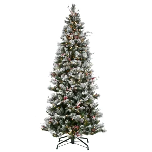 9ft. Pre-Lit Snowy Bedford Pine Hinged Tree with PowerConnect Clear Lights, Plug-In