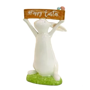 11 in. Easter Bunny Figure Holding Happy Easter Sign Table Decoration