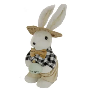 12 in. Fluffy Bowtie Male Easter Bunny Holding Easter Egg Table Decoration