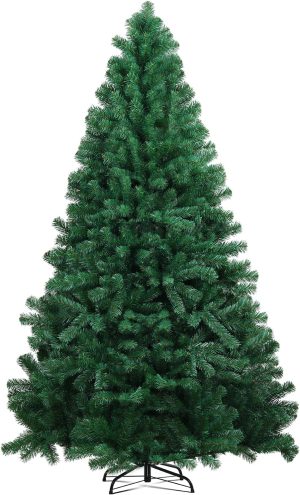 COMHOMA Artificial Christmas Tree,6.5ft Hinged Spruce Tree with 1,000 Branch Tips,Meatl Foldable Base,Easy Assembly Holiday Decoration(Green)
