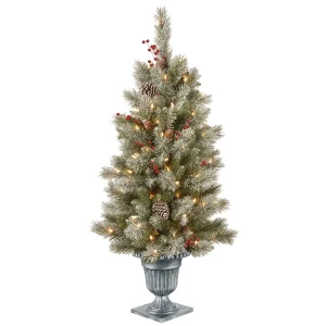 4 ft. Pre-Lit Snowy Bristle Berry Tree with Clear Lights, Plug-In