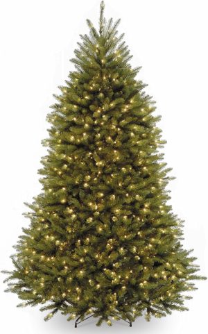 National Tree Company 6.5 ft Pre-Lit Dunhill Fir Artificial Christmas Tree, 650 Clear Lights, 1,838 Tips, Includes Stand, Green