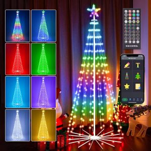 HOLILLUMA 8FT Outdoor Christmas Tree, RGB Color Changing Pre-lit Smart Cone Christmas Tree with LED Lights, App & Remote Control, DIY Multi-Color Lightshow, Music Sync, Christmas New Year Decoration
